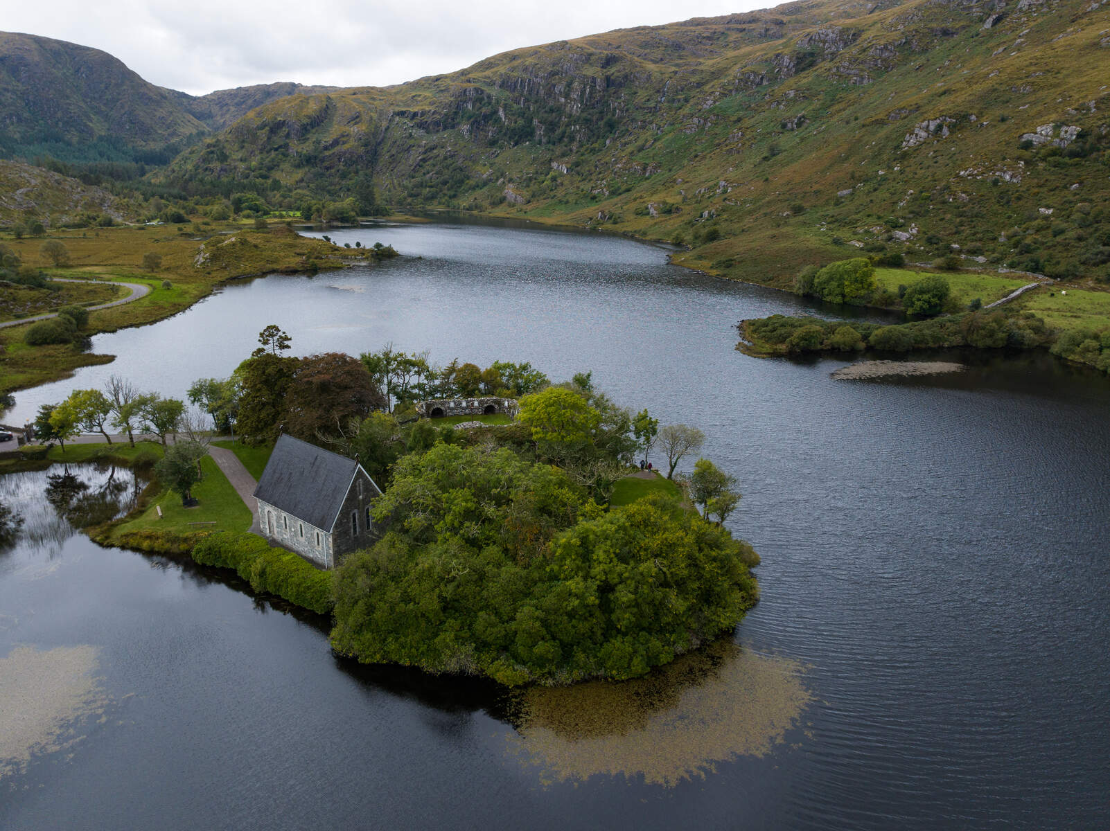 Aerial View, St Finbarr's Oratory,Gougane Barra, Lake, Co Cork