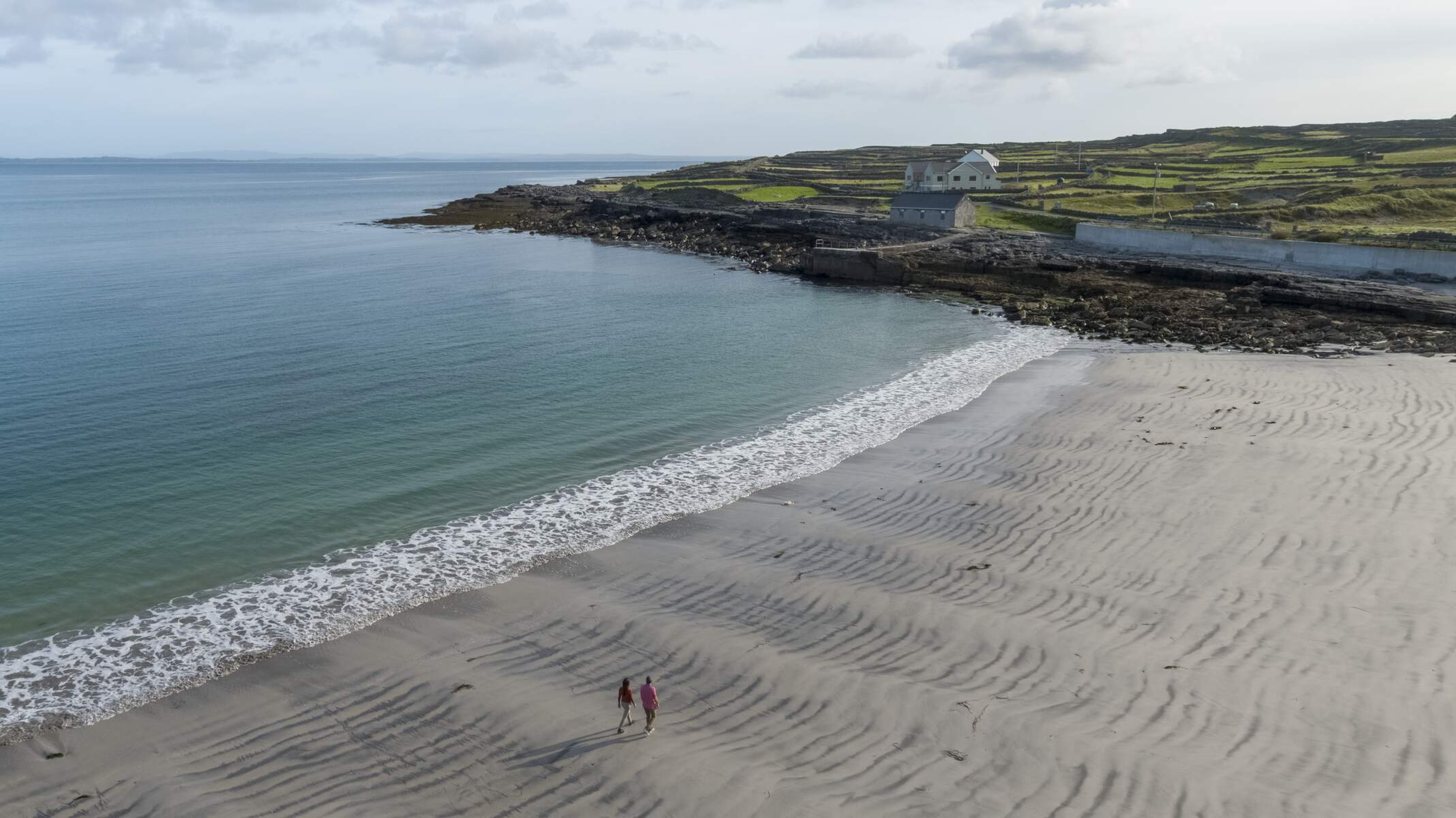 Couple Walking on Kilmurvey Beach, Inishmore, Aran Islands, County Galway